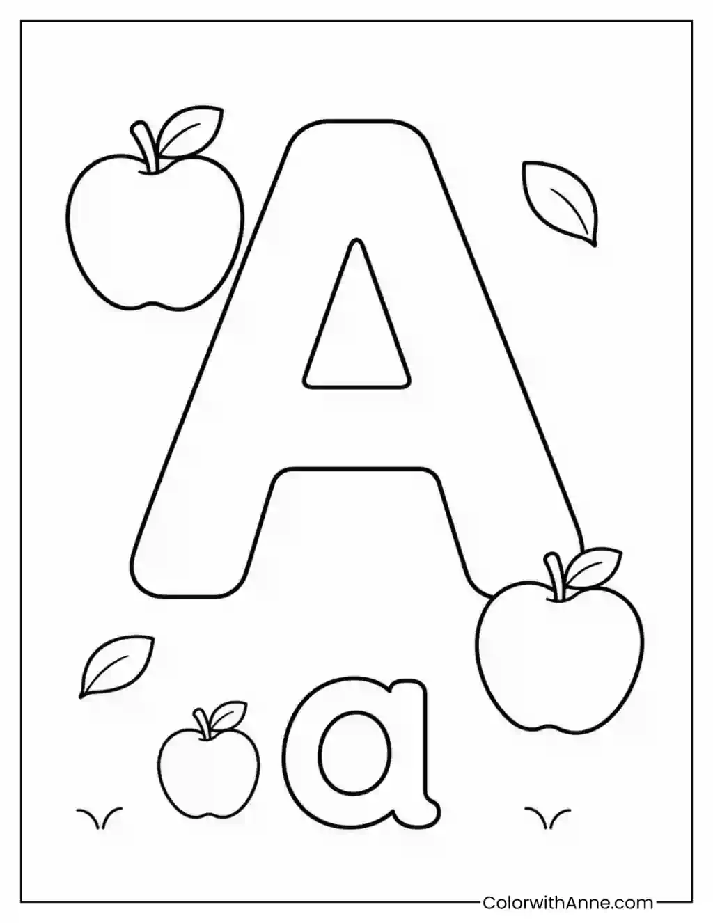 Letter A with Apples coloring page
