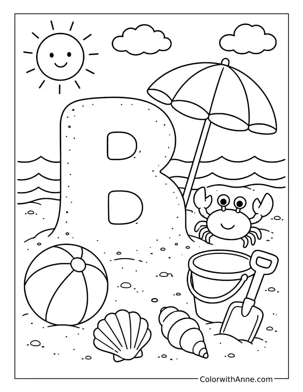 Letter B Beach Day coloring page