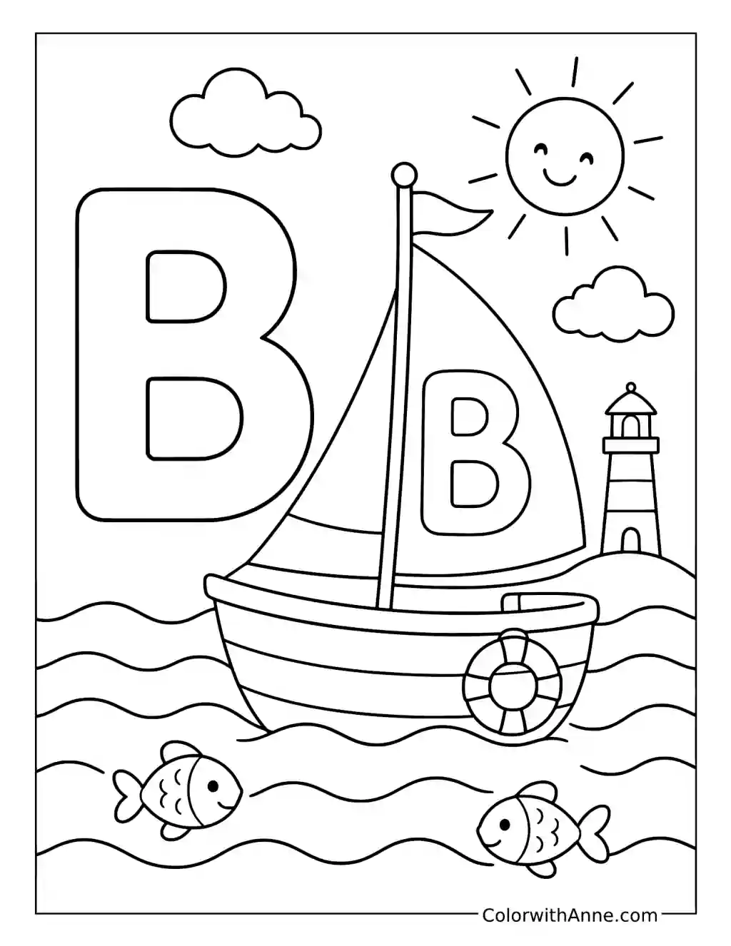 Letter B Sailboat coloring page