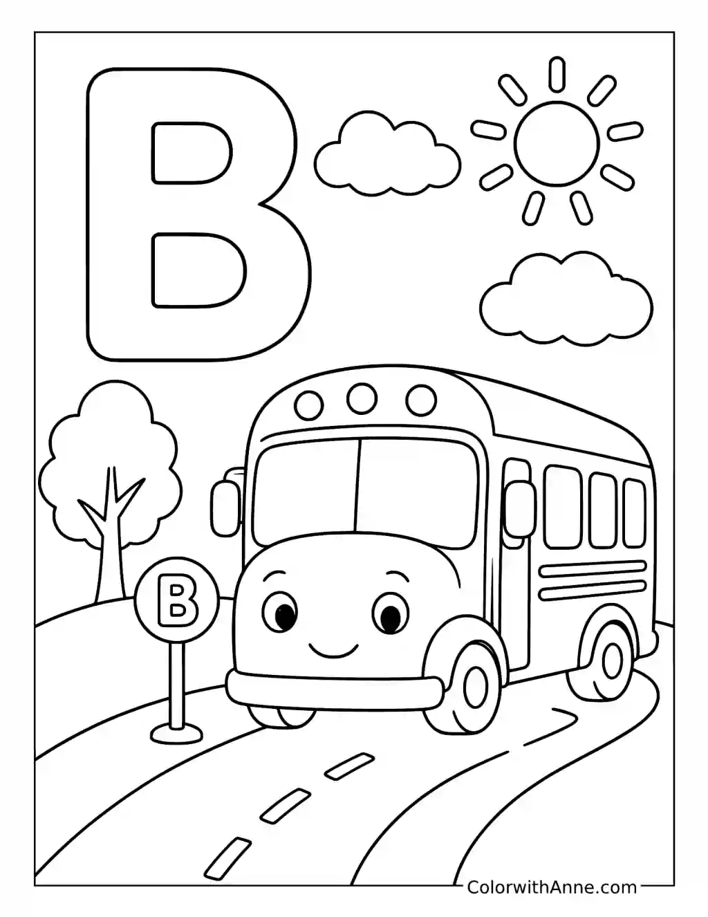 Letter B School Bus coloring page