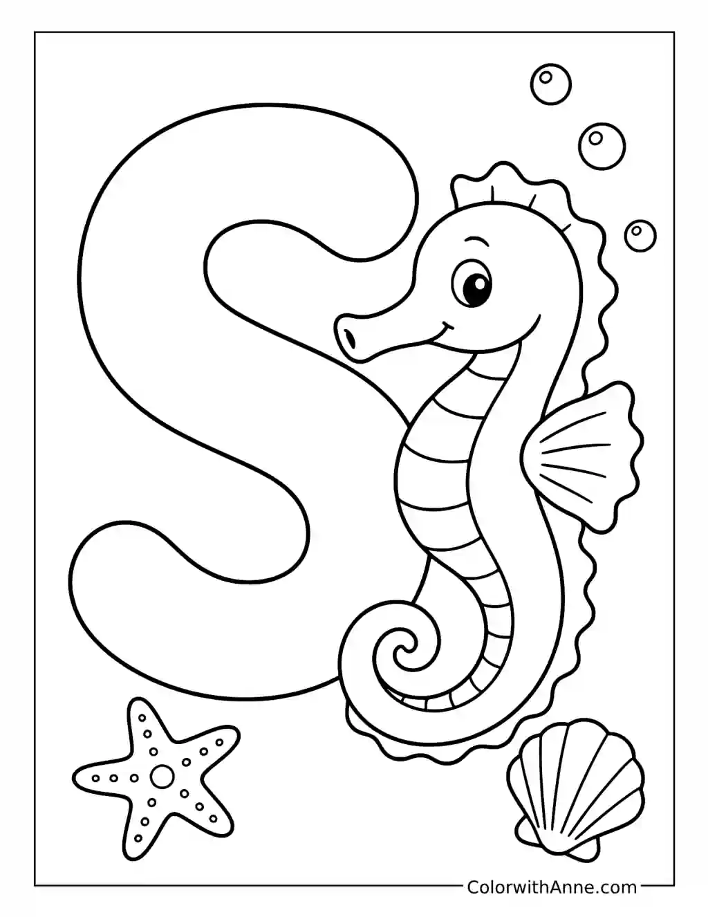 Letter S Is for Seahorse coloring page