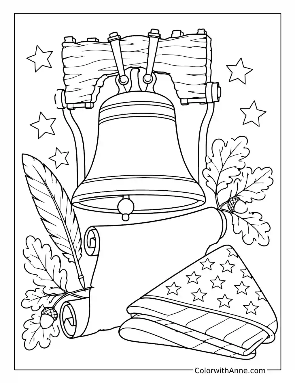 Liberty Bell and American History Symbols coloring page