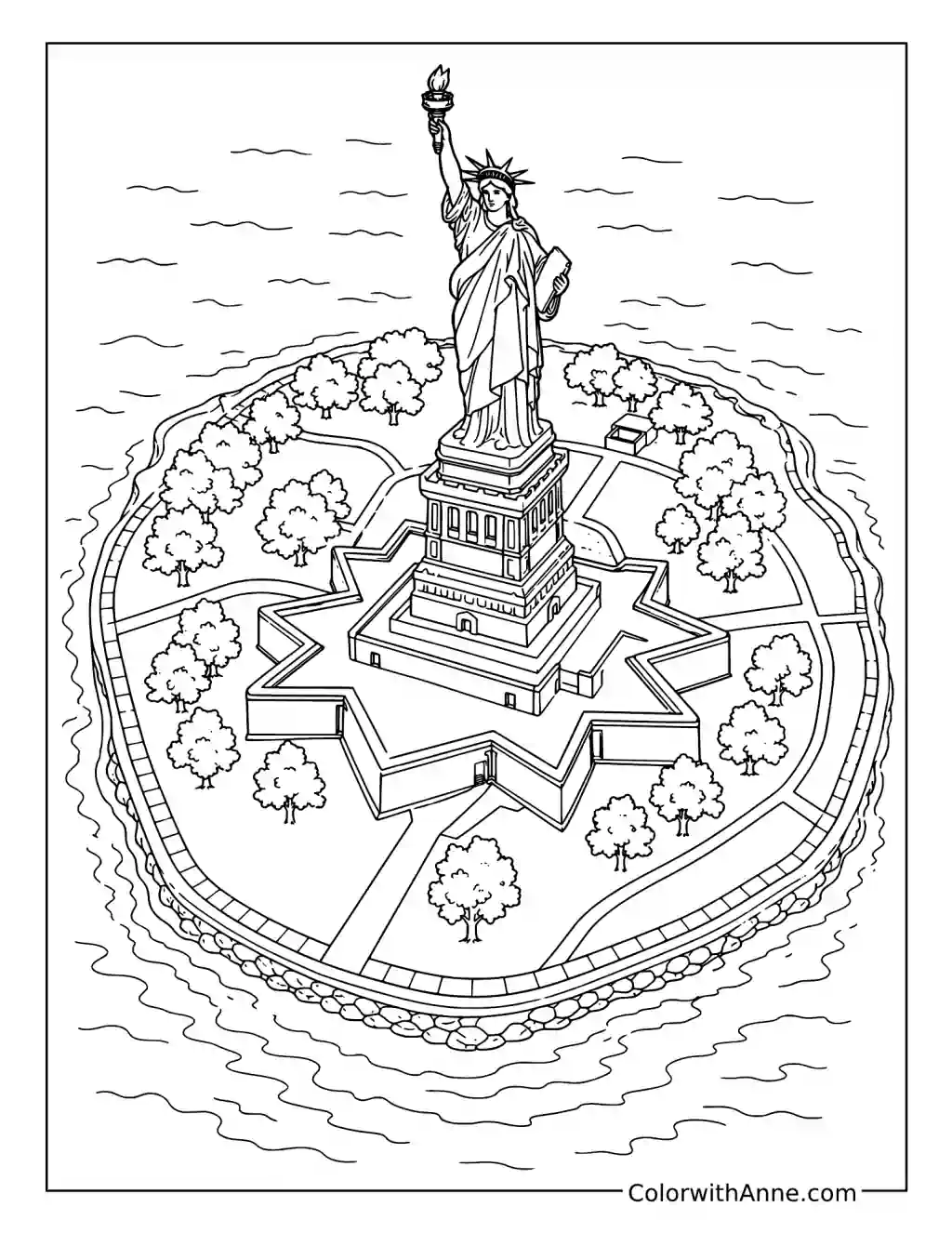 Liberty Island from Above coloring page