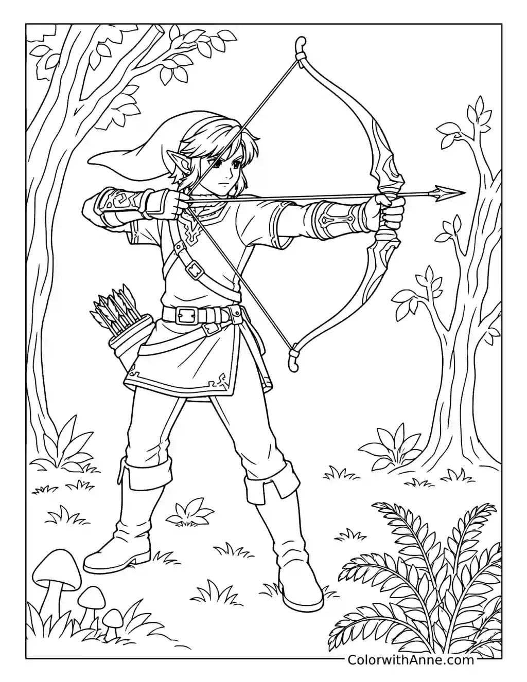 Link Aiming a Bow Among Trees coloring page