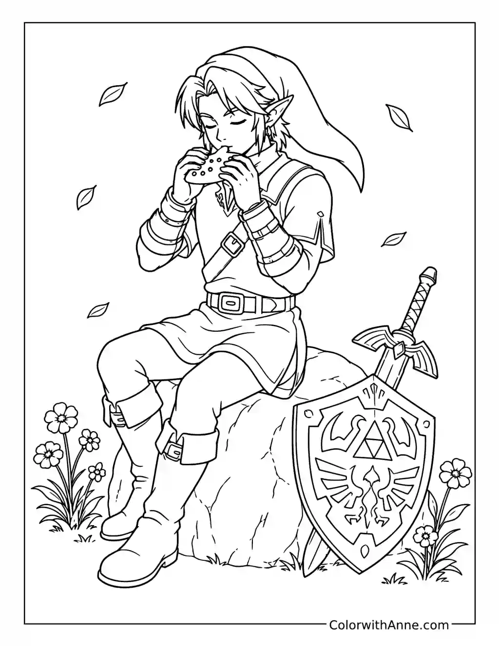 Link Plays the Ocarina of Time coloring page