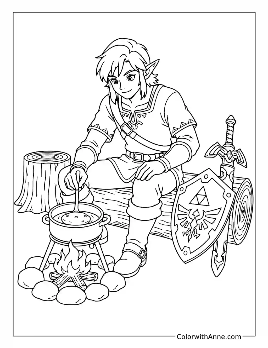 Link’s Peaceful Campfire Cooking coloring page