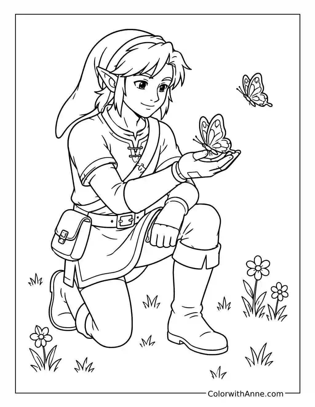 Link’s Peaceful Meadow Butterfly coloring page