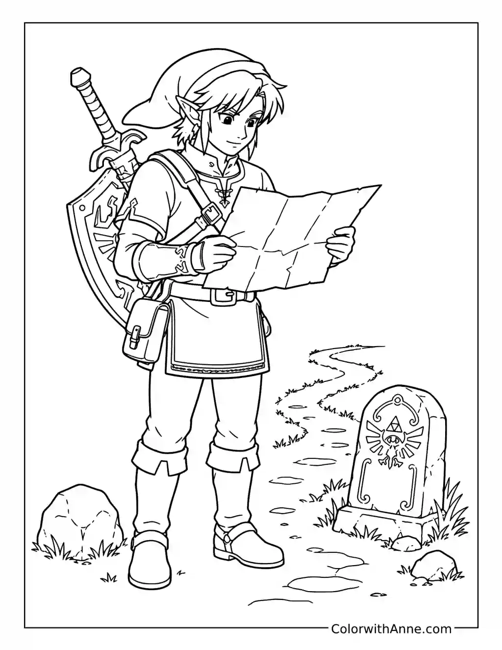 Link Studies an Adventure Map coloring page