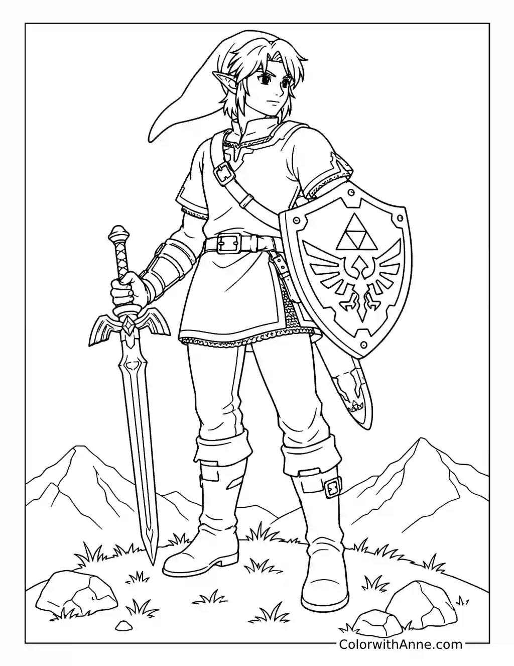Link with Master Sword and Shield coloring page