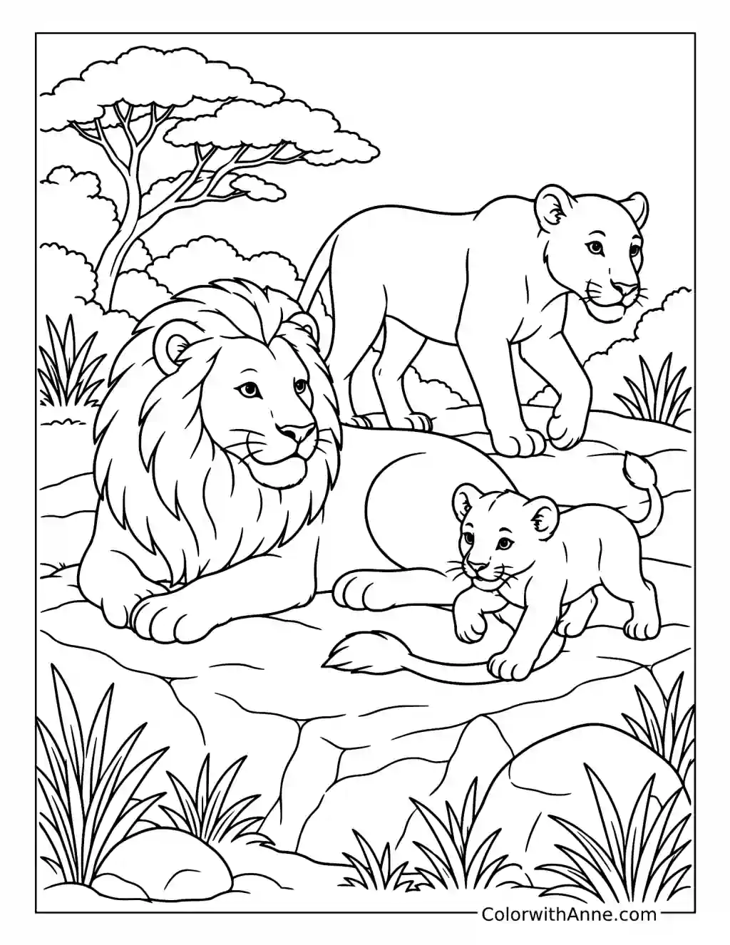 Lion Family at the Zoo coloring page