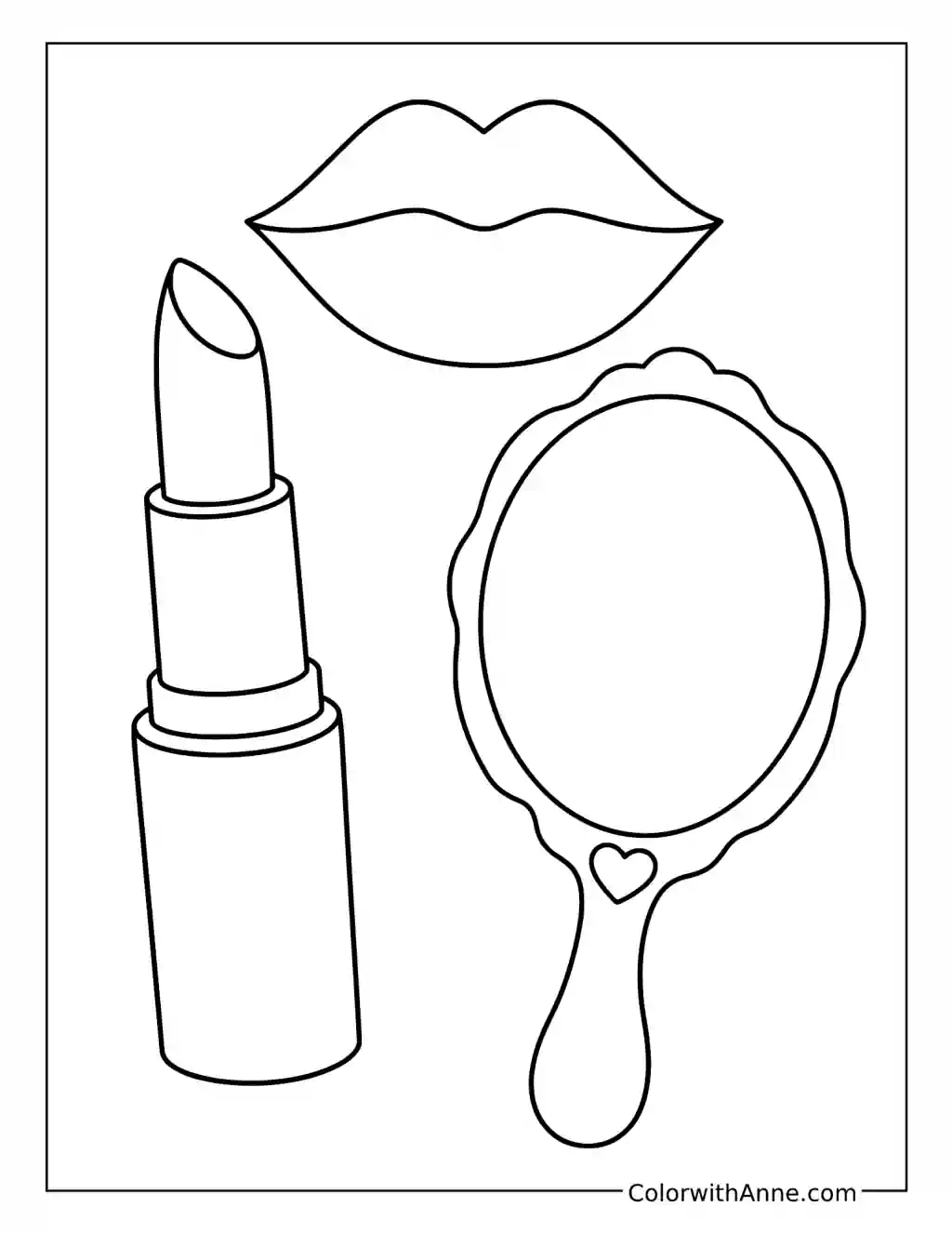 Lipstick, Lips, and Hand Mirror coloring page