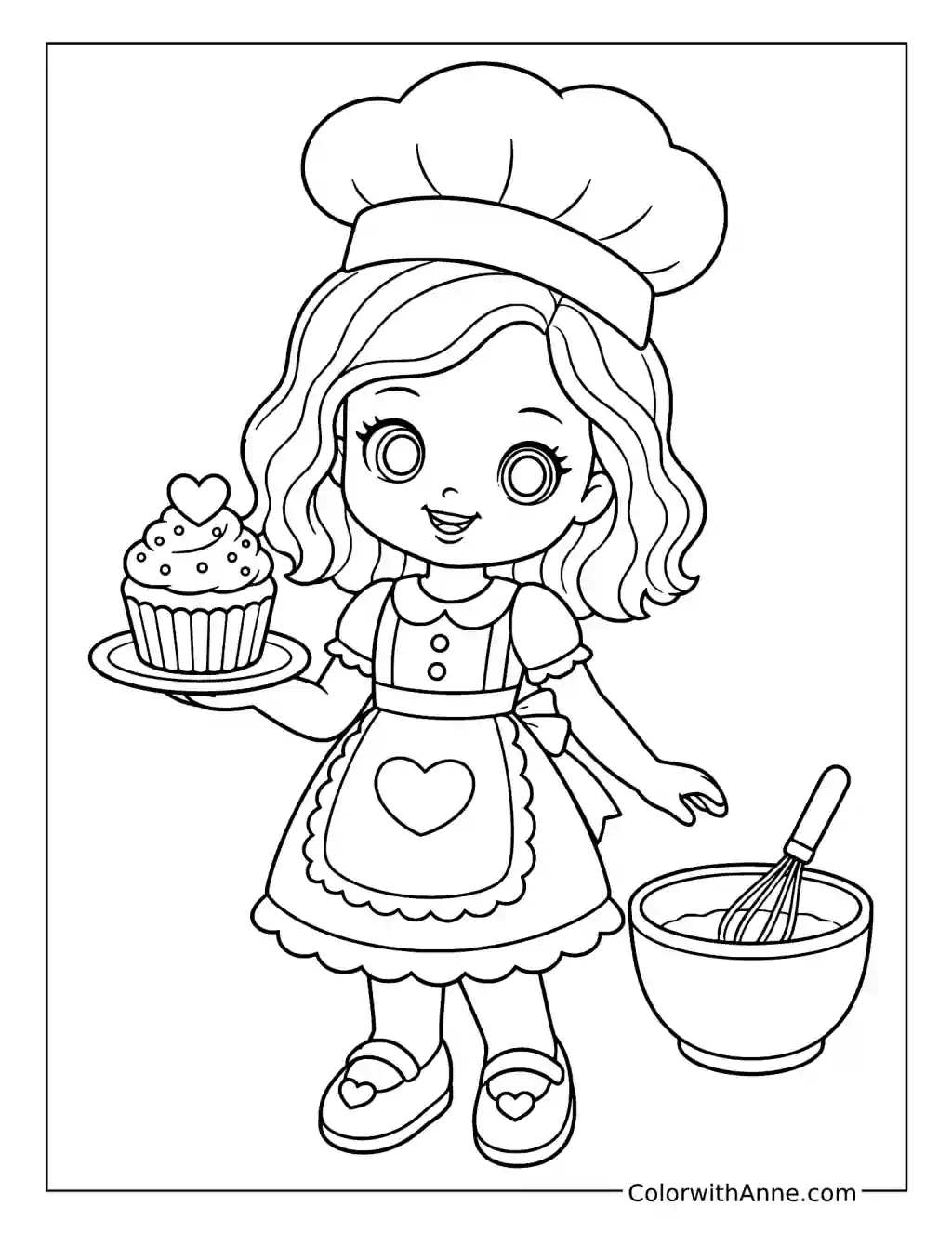 Little Baker with a Cupcake coloring page