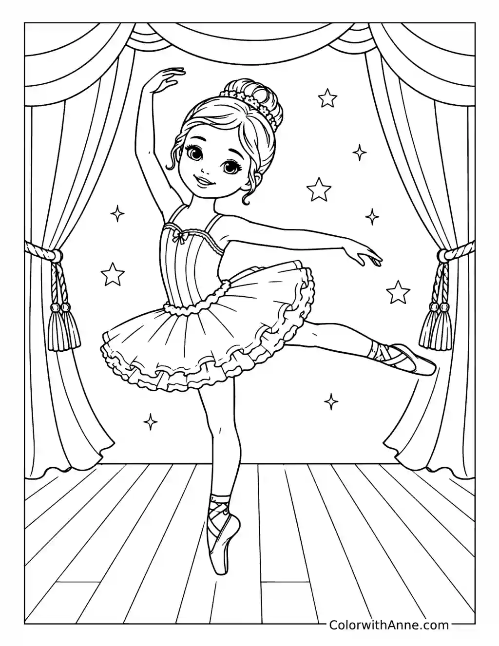 Little Ballerina Under Stage Stars coloring page