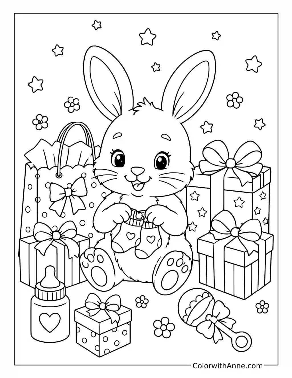 Little Bunny with Baby Gifts coloring page