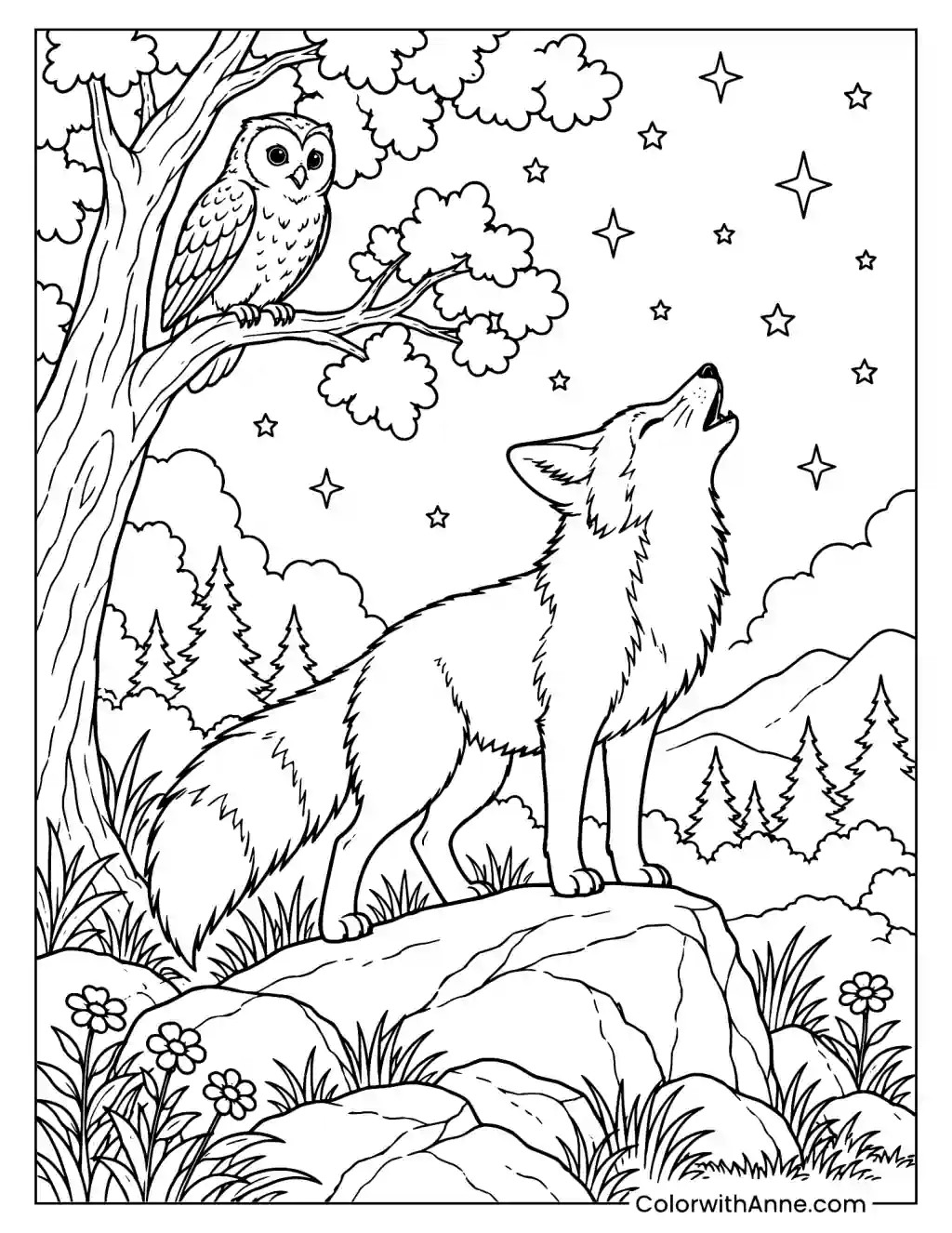 Little Fox Standing on a Rock Coloring Page
