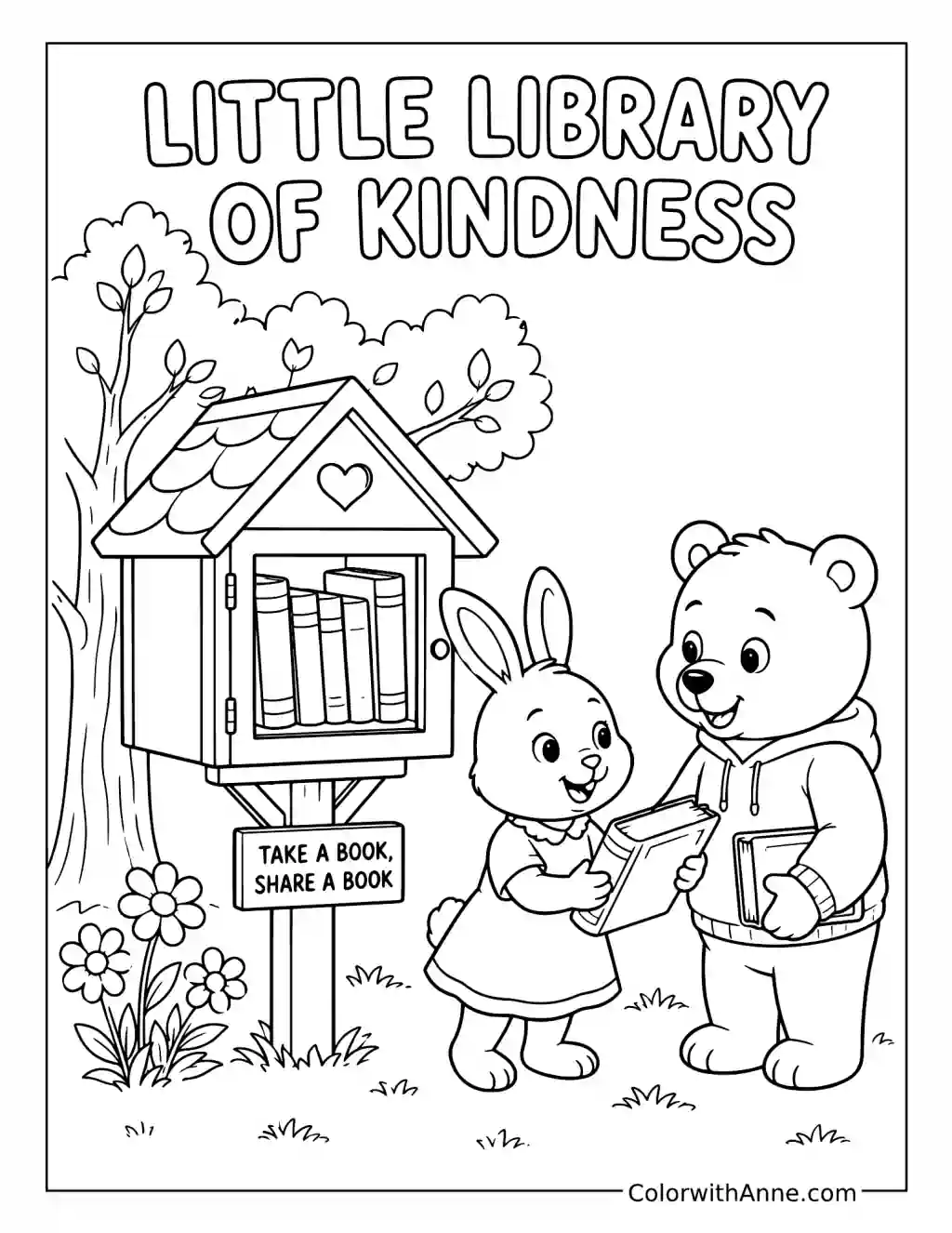 Little Library of Kindness coloring page