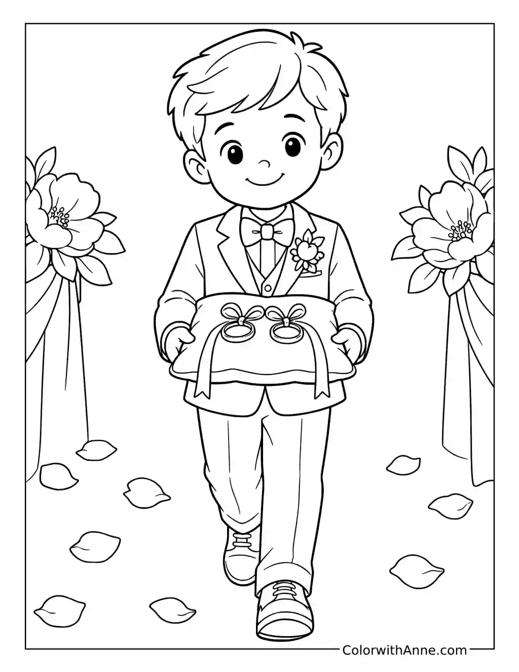 Little Ring Bearer with Wedding Rings coloring page