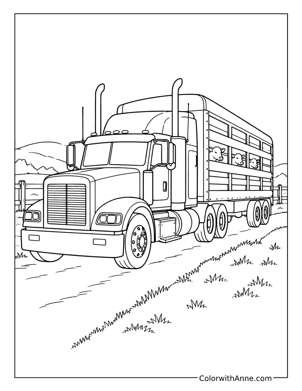 Livestock Semi Truck coloring page