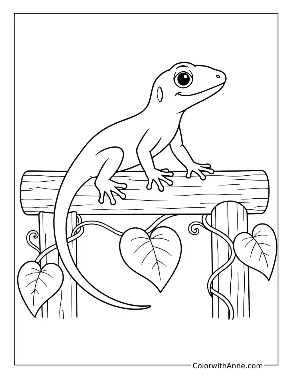 Lizard Sitting on a Wooden Fence coloring page