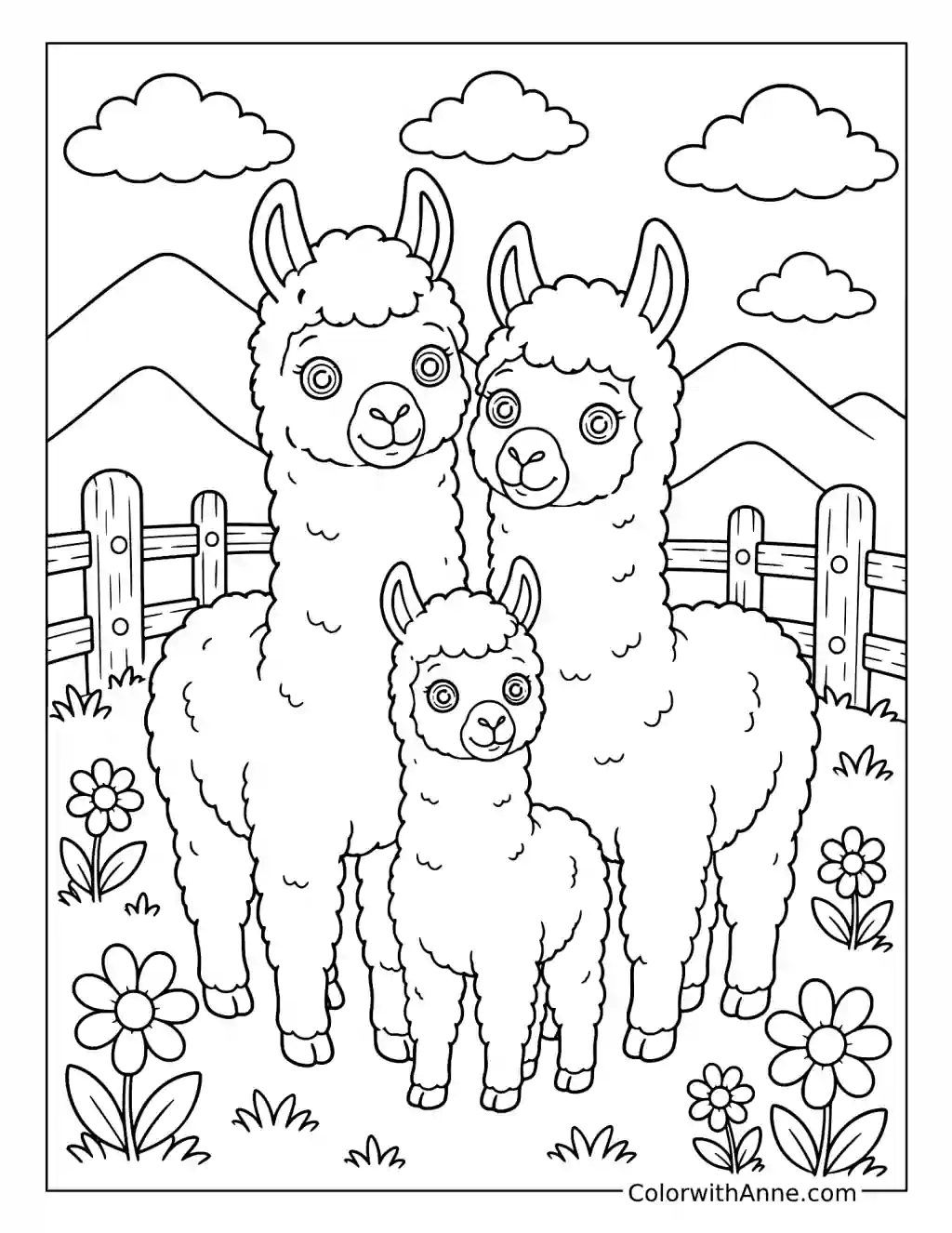 Llama Family coloring page