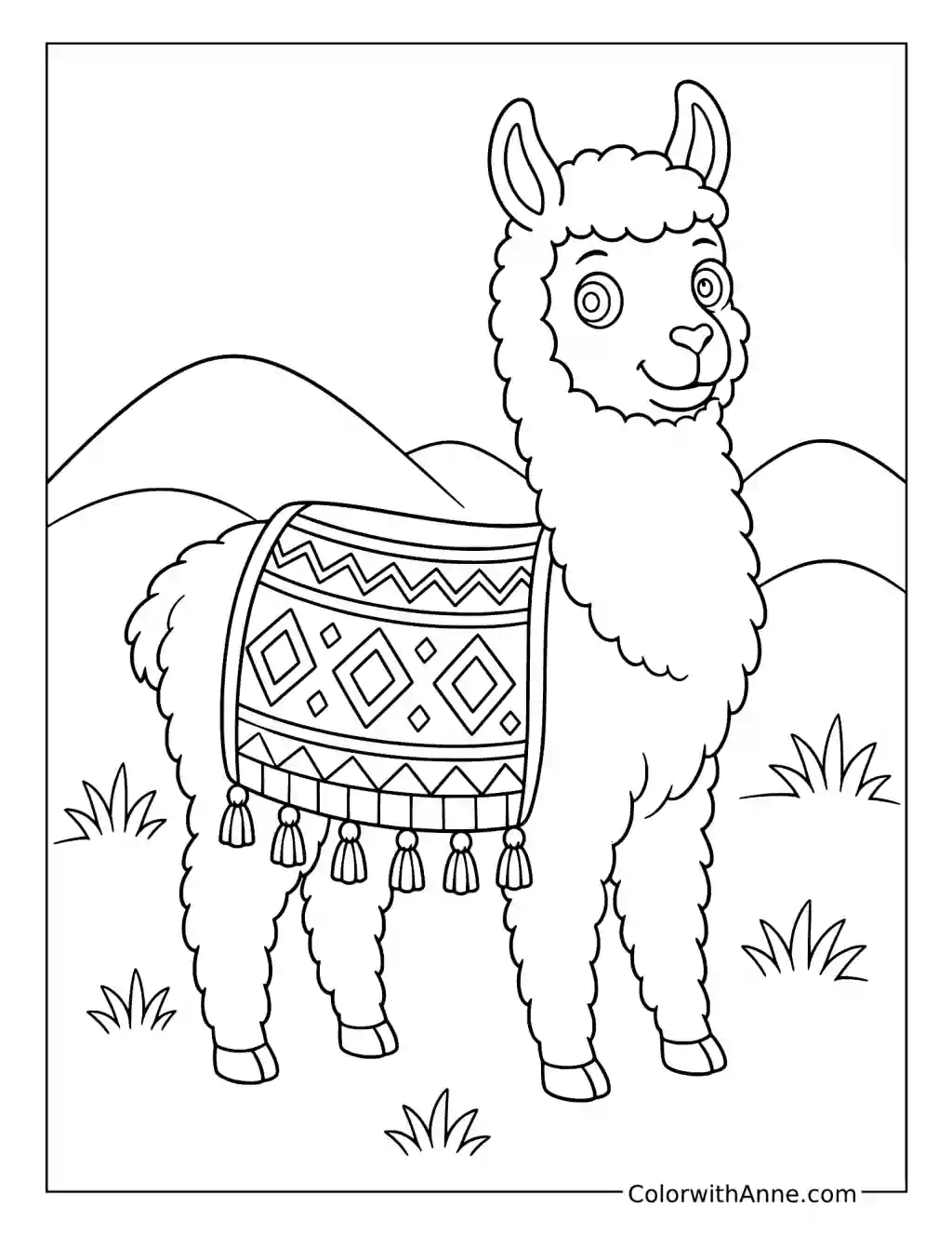 Llama Wearing a Patterned Blanket coloring page