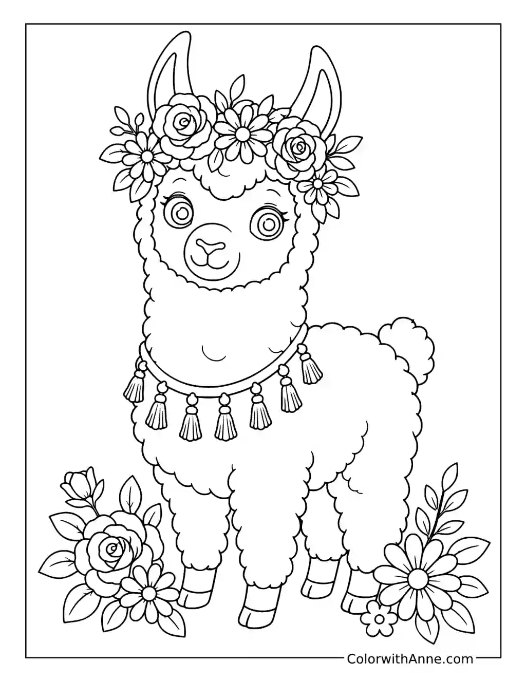 Llama with a Flower Crown coloring page