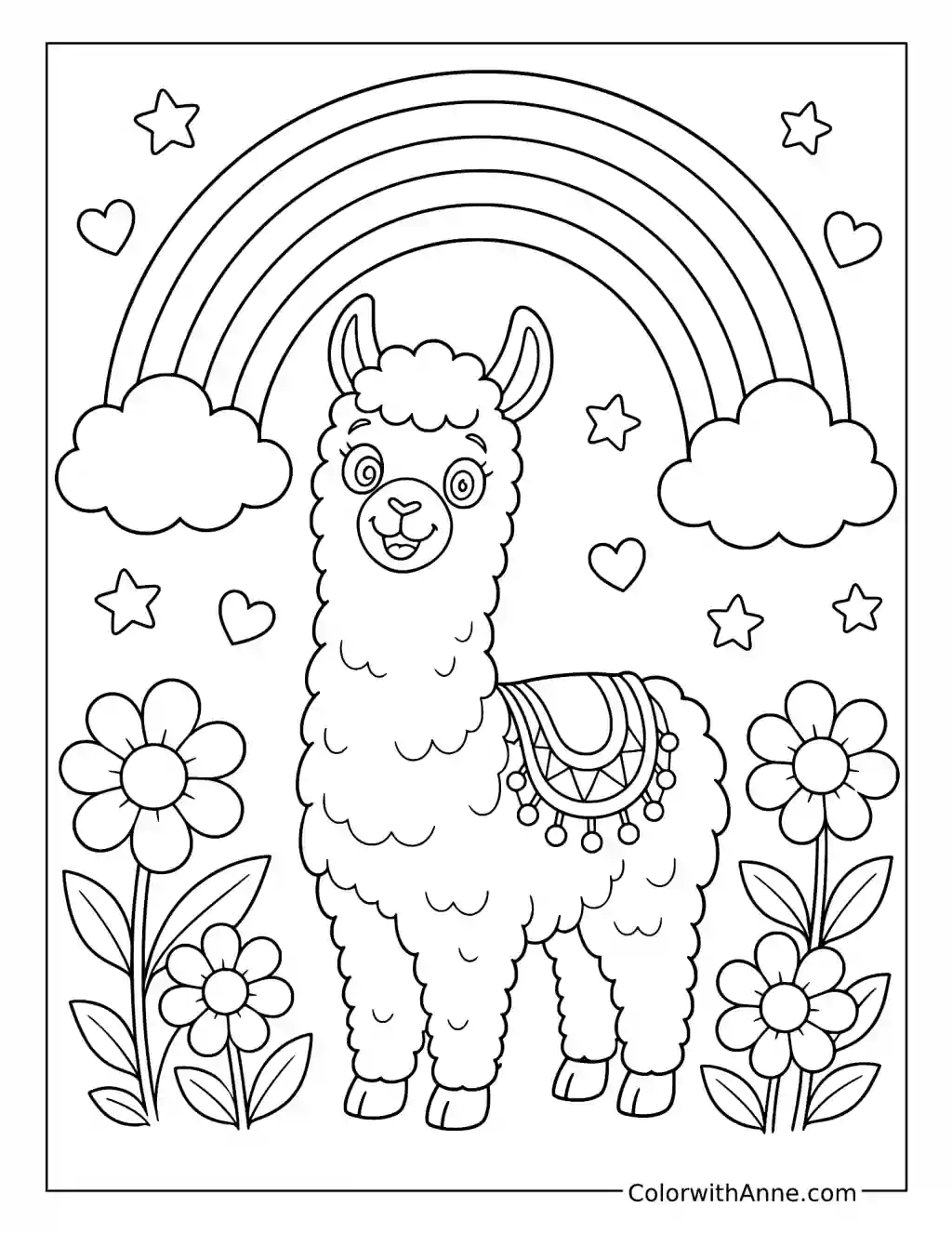Llama with a Rainbow coloring page