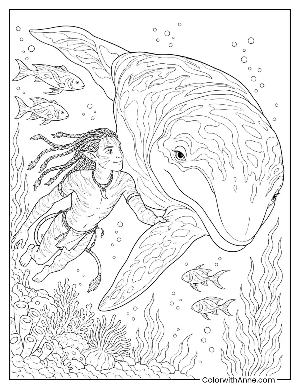 Lo'ak Swims with Payakan coloring page