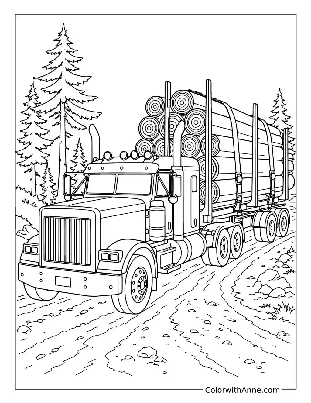 Logging Semi Truck coloring page