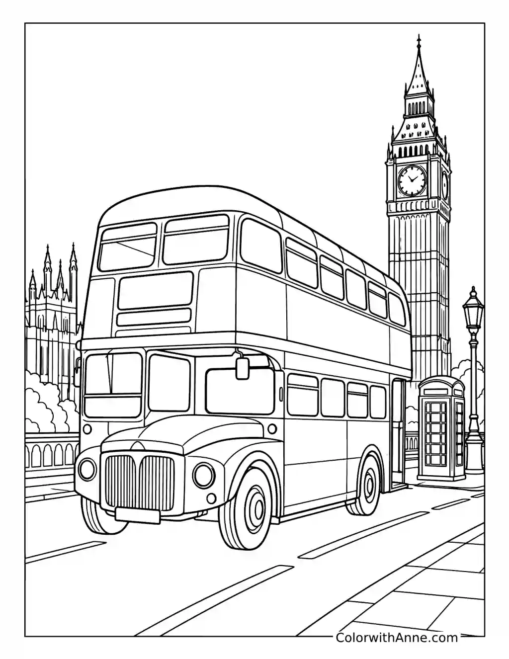 London Bus by Big Ben coloring page