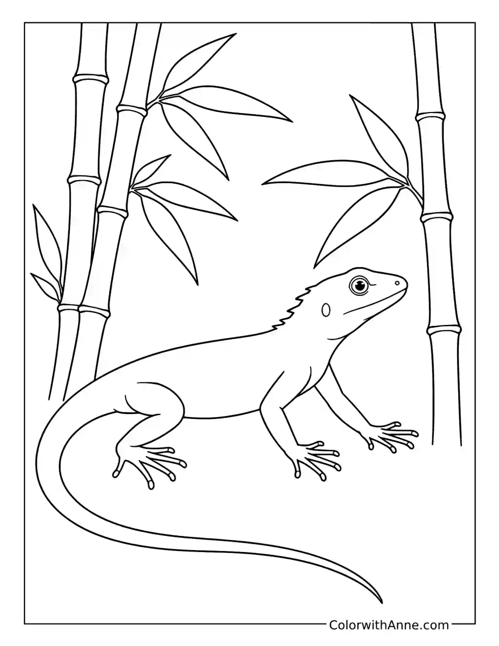 Long-Tailed Lizard Among Bamboo coloring page