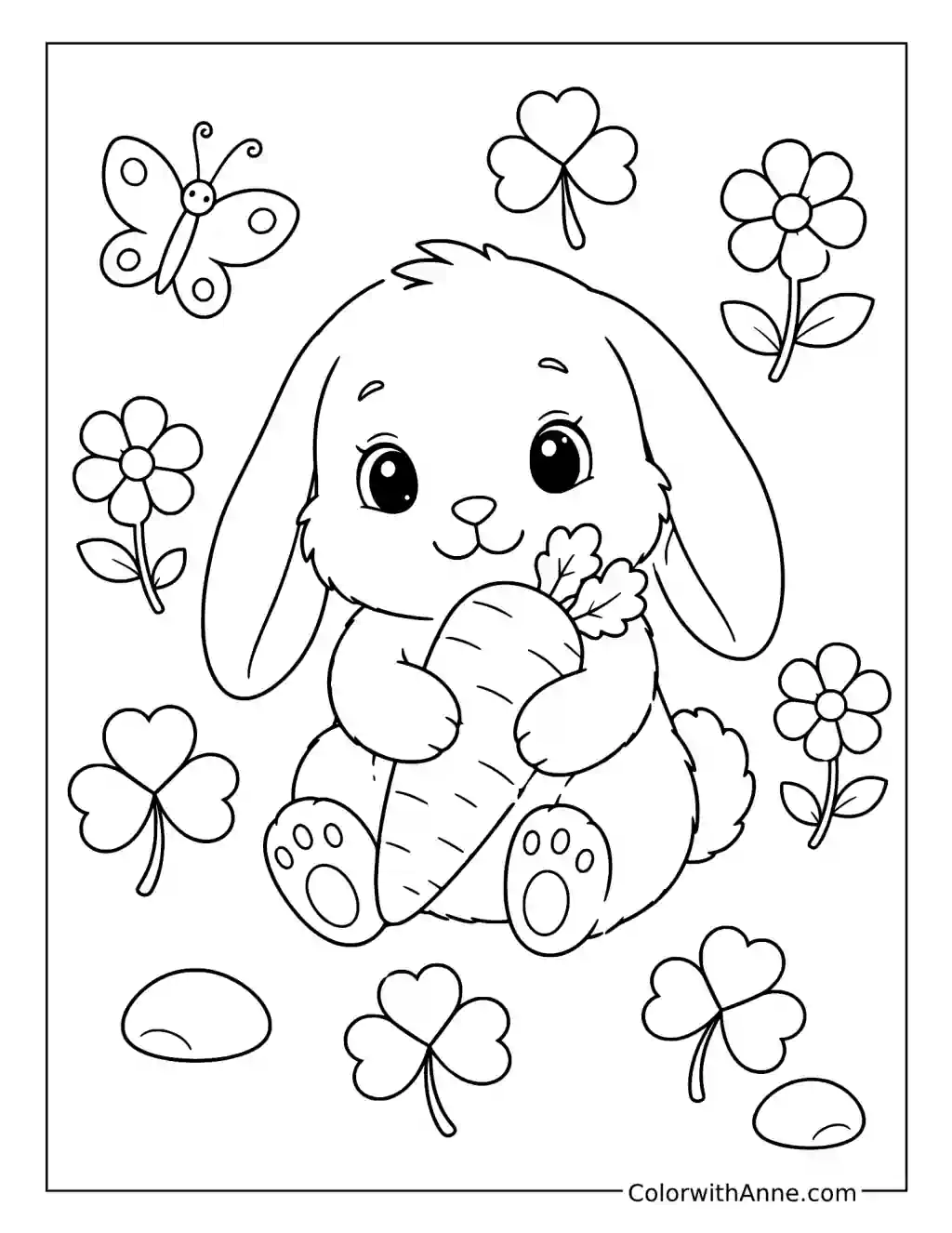 Lop-Eared Bunny with a Carrot coloring page