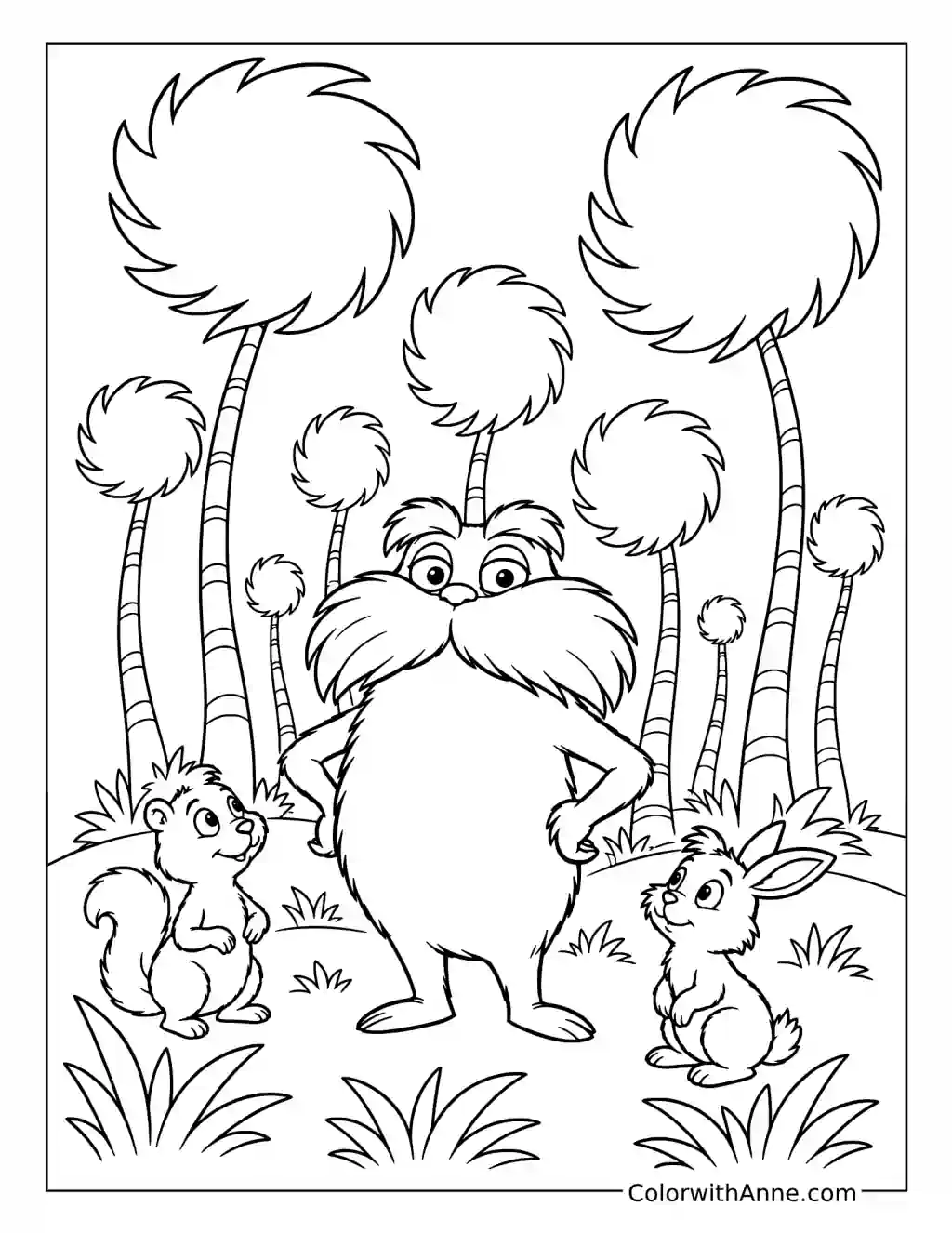 Lorax in the Truffula Grove coloring page