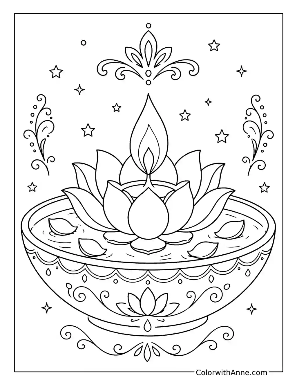 Lotus-Shaped Diwali Diya coloring page