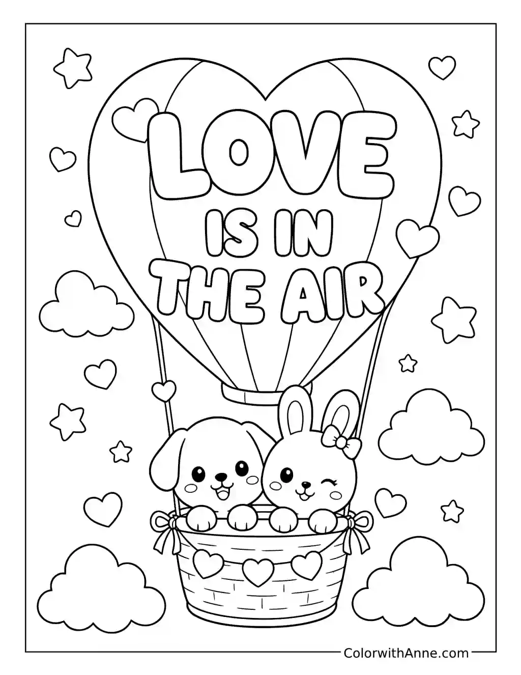 Love is in the Air with a Puppy and Bunny coloring page