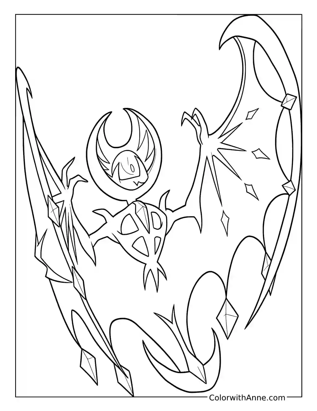 Lunala Spreading Its Crescent Wings coloring page