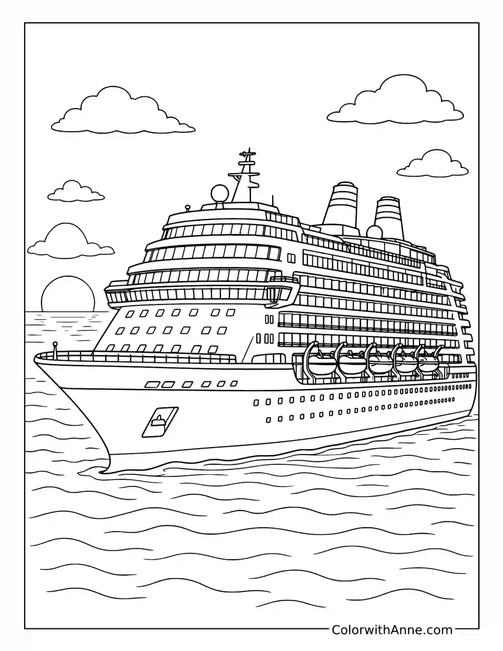 Luxury Cruise Ship at Sea coloring page
