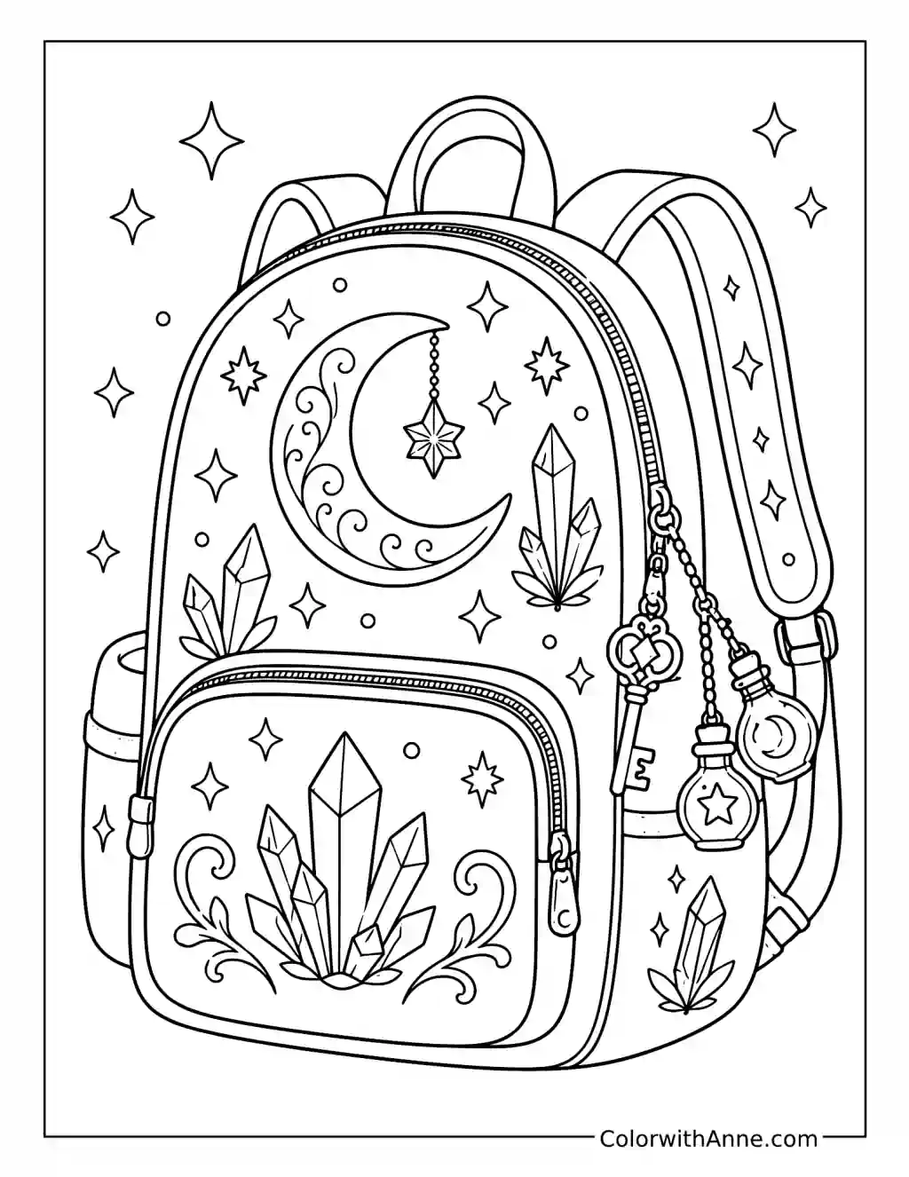 Magical Fantasy Backpack coloring page