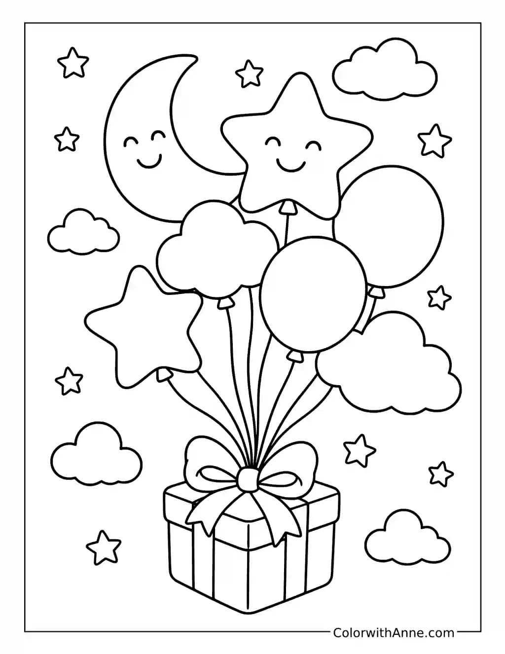 Magical Night Balloon Bouquet coloring page