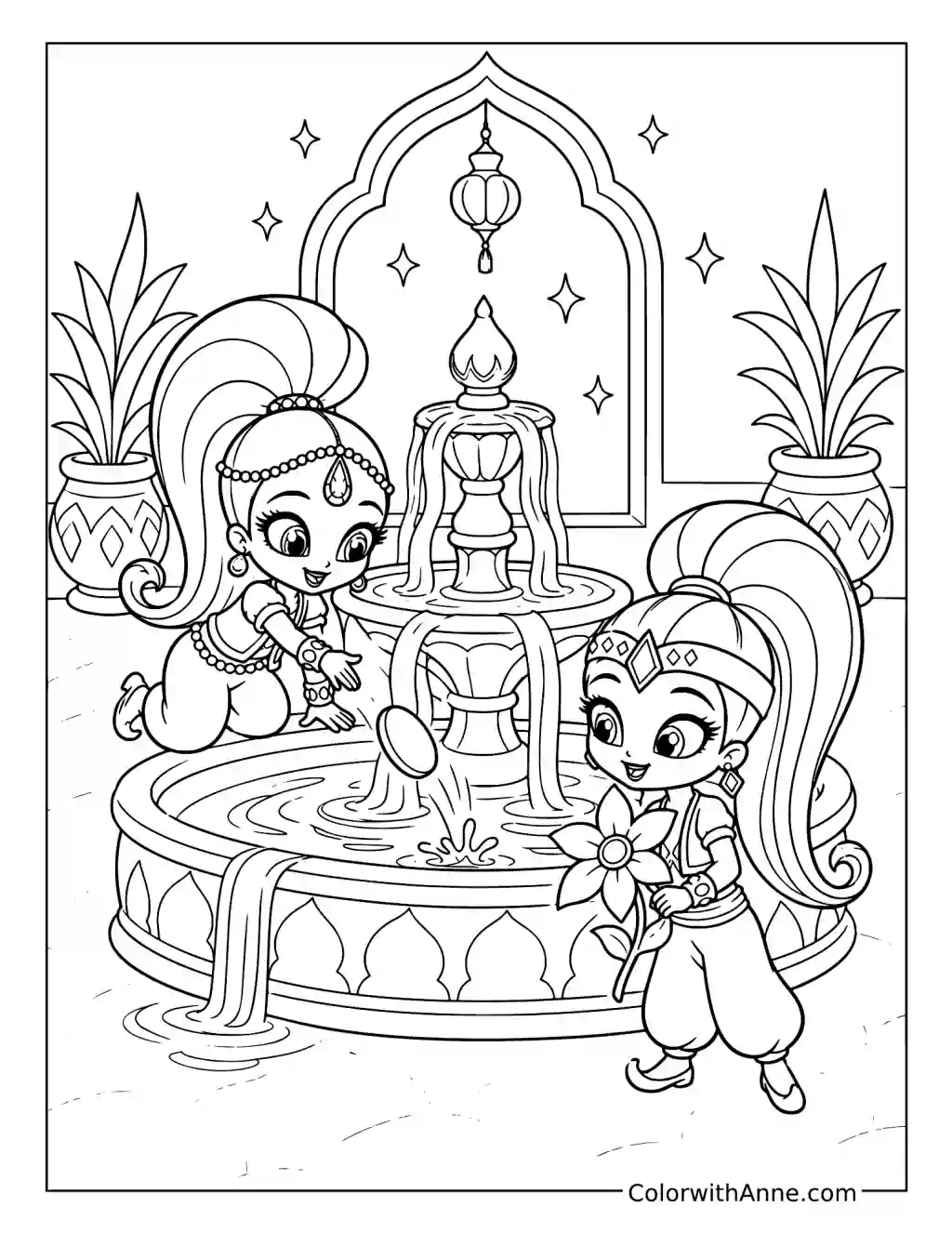 Magical Palace Fountain Wish coloring page