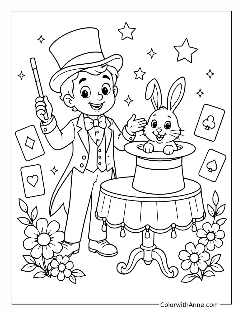 Magician Pulling a Rabbit from a Hat coloring page