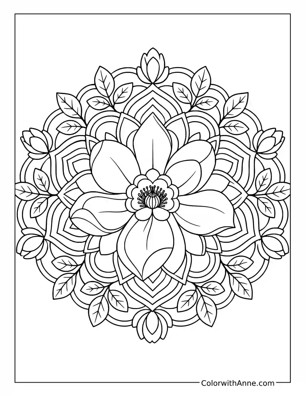 Magnolia Blossom Mandala coloring page