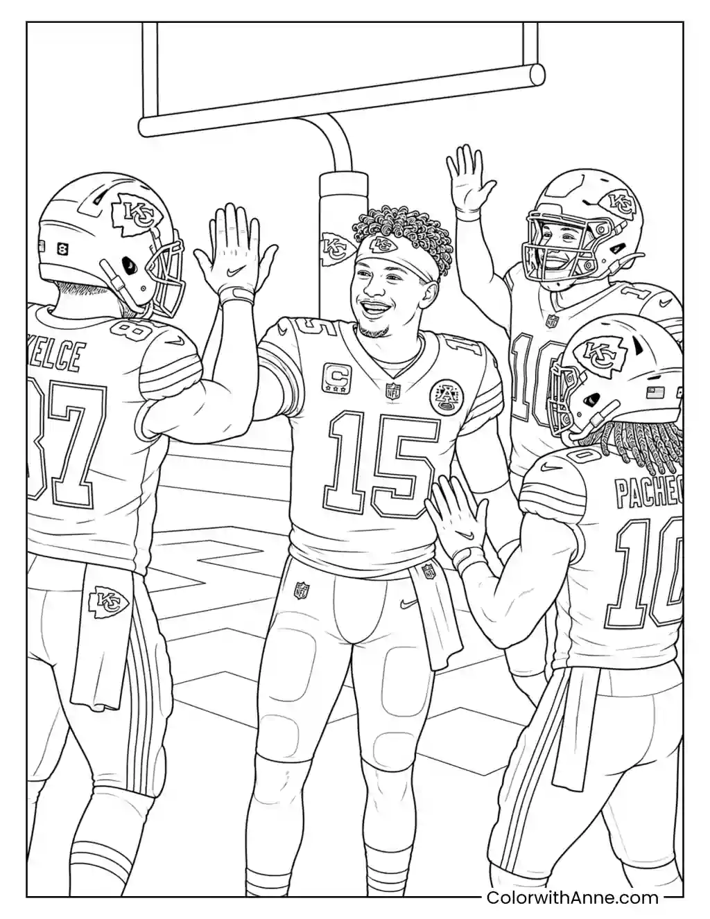 Mahomes Celebrates with Teammates coloring page