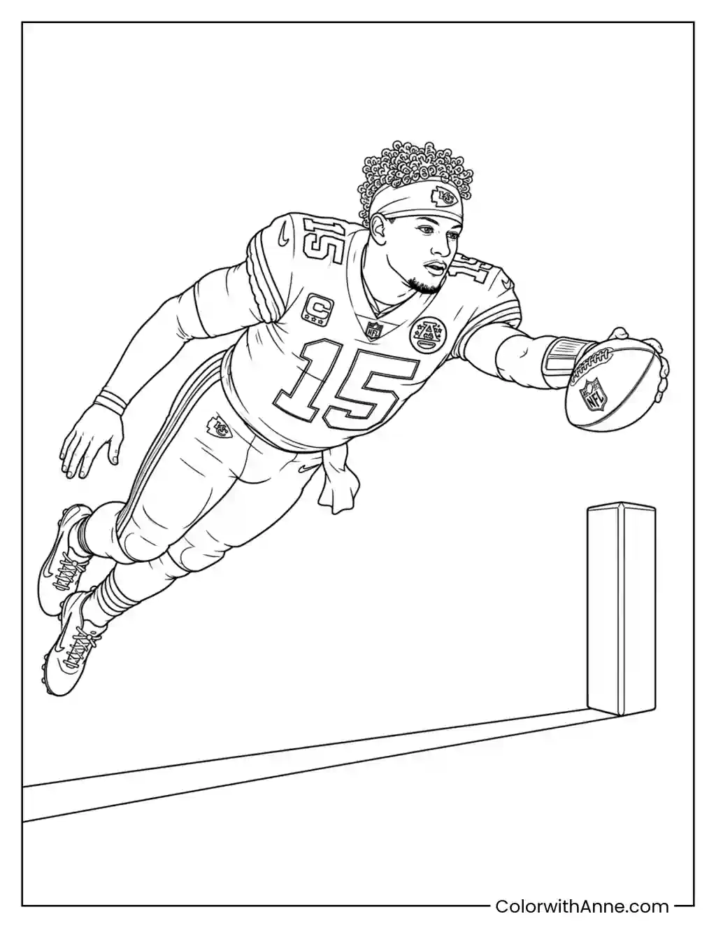 Mahomes Dives for the Goal Line coloring page