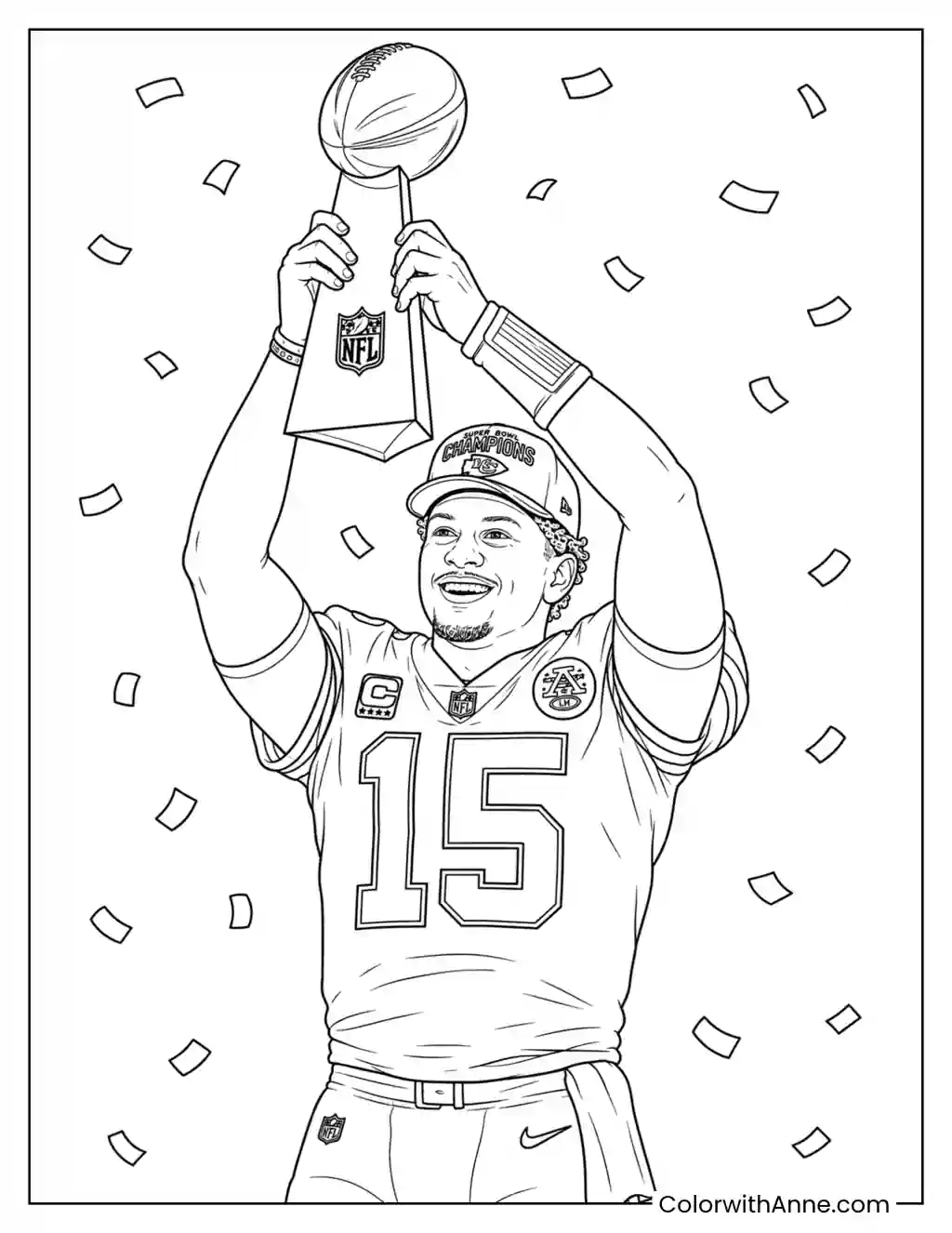 Mahomes Raises the Championship Trophy coloring page