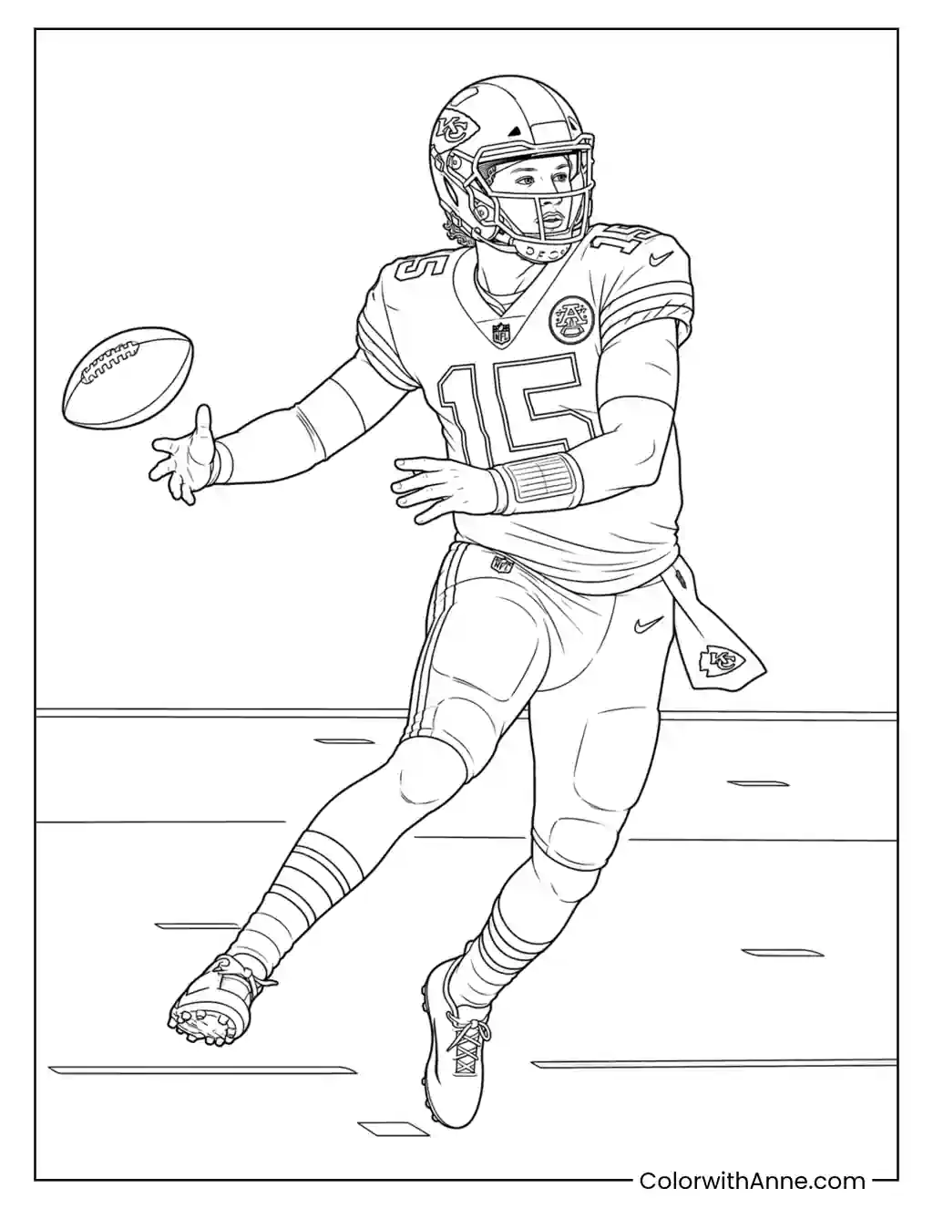 Mahomes’ Signature Sidearm Pass coloring page