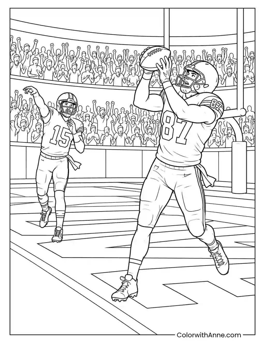 Mahomes to Kelce End Zone Catch coloring page
