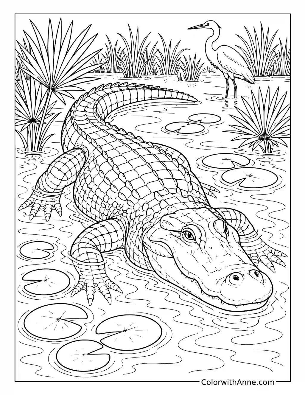 Majestic Alligator in the Everglades coloring page