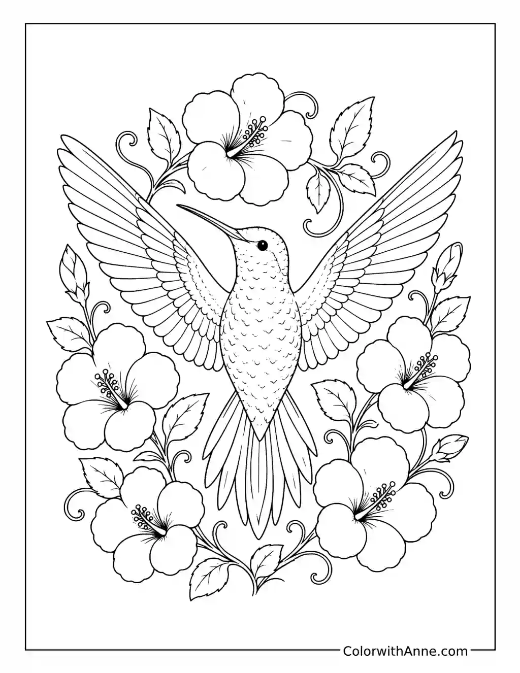 Majestic Hummingbird Portrait coloring page