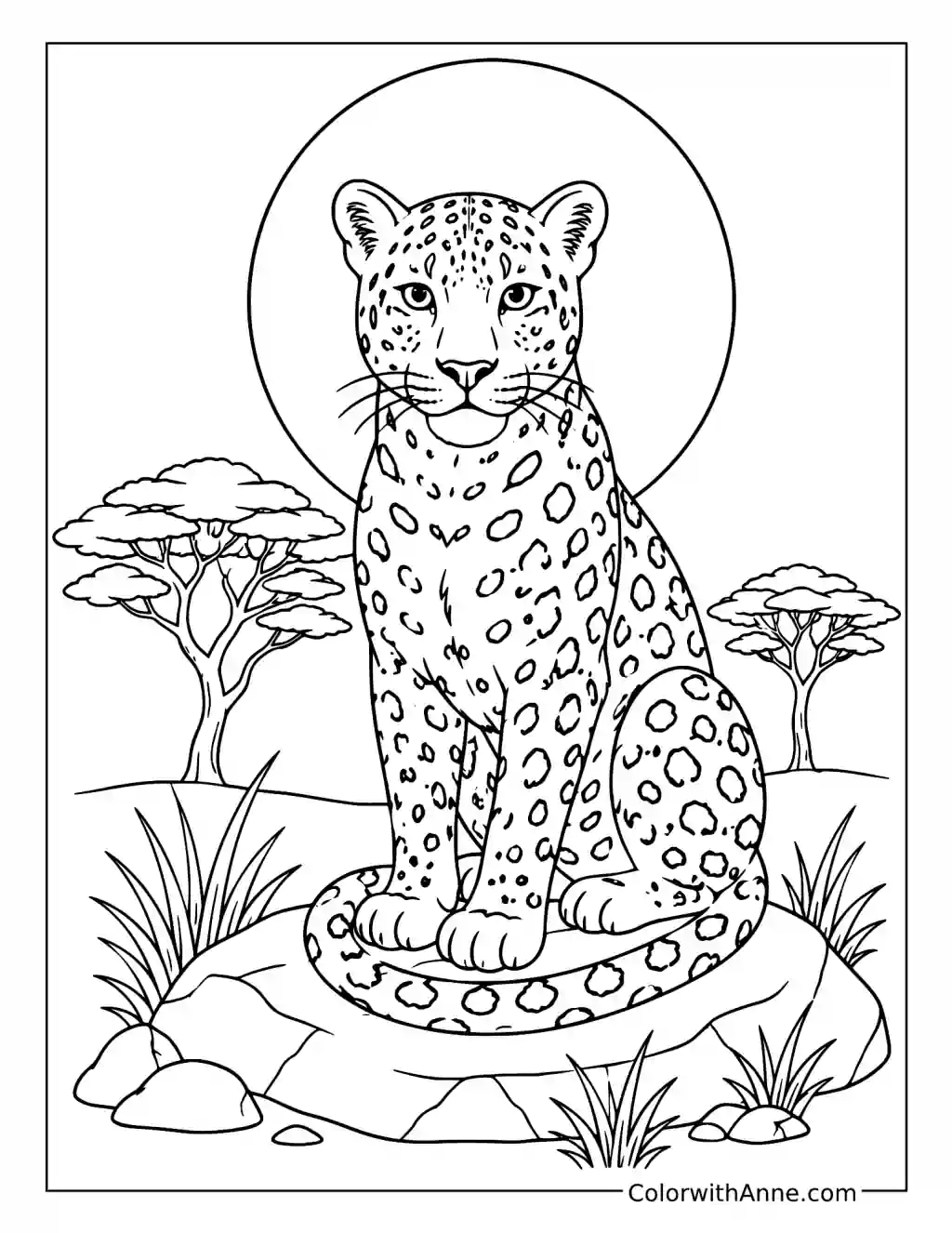 Majestic Leopard Under the Full Moon coloring page